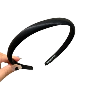 Elegant thick black satin padded headband with handmade label for high crown look