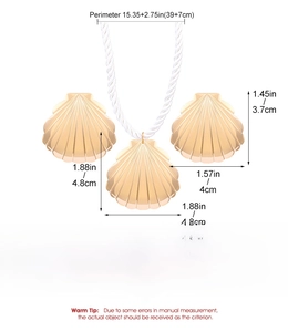 Detailed size specifications for gold alloy shell pendant necklace and earrings set