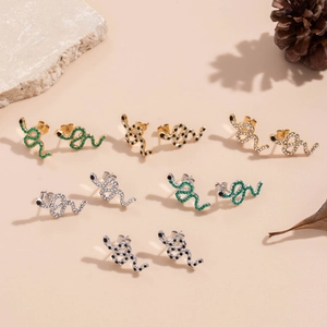 Snake Stud Earrings Stainless Steel With Zircon Micro Pave Animal Shape Punk Rock Style For Women Jewelry Accessories