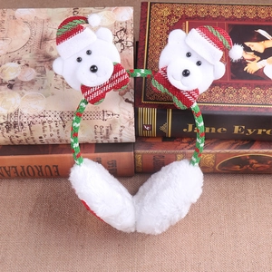 Paraorecchie natalizi con orsetto bianco in peluche rosso e verde per feste invernali