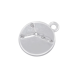 Silver zodiac Cancer pendant in copper with zircon inlays on a white background