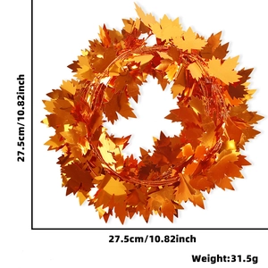 Detailed size view of orange metallic maple leaf garland with 27.5cm diameter for Autumn