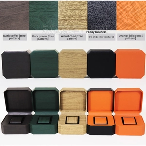 Octagonal PU leather watch storage boxes with wood grain and skin texture finishes