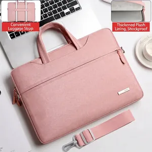 Borsa rosa per laptop con fascia per trolley e fodera in velluto antiurto spessa