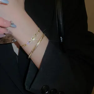 Flower Star Zircon Bracelet Bangle Elegant Copper Jewelry Gold Plated Twisted Pave Exquisite For Women Luxury Accessories
