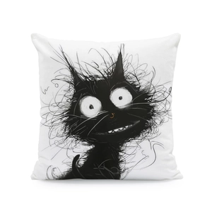 Quadratischer Kissenbezug in Weiß mit schwarzer Katzen-Illustration für Sofa-Dekoration