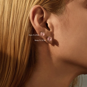 S925 sterling silver stud earrings featuring pink morganite stones in 7mm and 8mm sizes