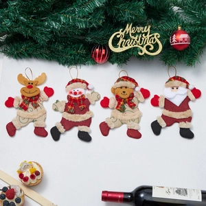 Christmas Hanging Ornaments Fabric Dolls Santa Snowman Reindeer Bear Burlap Plush Holiday Tree Decorations With Gold String