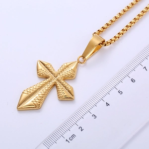 Detailed size reference of a gold plated stainless steel cross necklace pendant