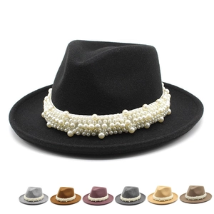 Sombrero Fedora Elegante De Fieltro De Lana Con Banda De Perlas Artificiales De Ala Ancha Vintage Jazz Para Mujeres Hombres