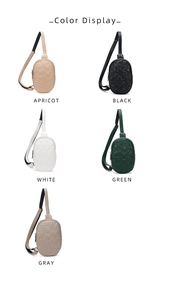 Detailed color display of quilted star chest bags in five trendy colors and faux leather