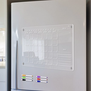 Clear acrylic magnetic dry erase calendar board for fridge with weekly menu and notes