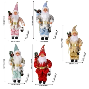 Standing Santa Claus figurines in colorful outfits for Christmas decorations and gift sets
