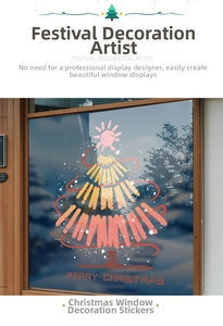 Détail de l'autocollant de fenêtre sapin de Noël peint à la main avec message festif