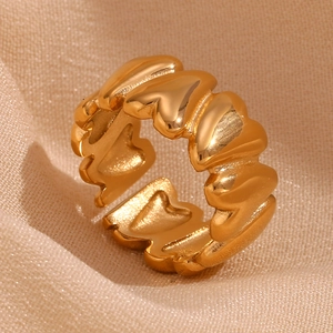 Artistic heart-textured 18K gold-plated stainless steel open ring on silk background