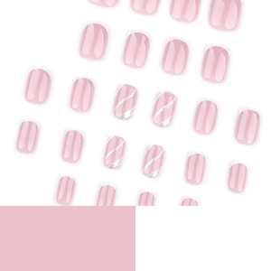 Faux ongles courts carrés French avec bouts blancs et spirales argentées pailletées
