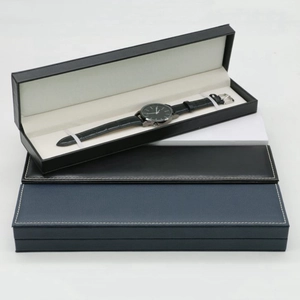Rectangular Watch Box PU Leather Jewelry Bracelet Storage Organizer Case With Velvet Lining And Contrast Stitching