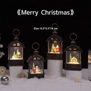 Retro Christmas lantern with Santa and snowman scenes, 8.5x3.5x14cm holiday decoration