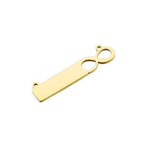 Close-up of golden infinity bar pendant with polished mirror finish for DIY jewelry