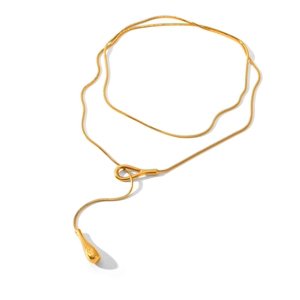 Gold stainless steel double layer snake chain necklace with teardrop pendant