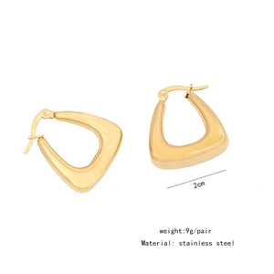 Detailed view of 2cm irregular gold stainless steel geometric earrings on white background