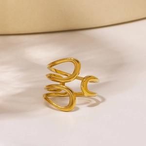 Modern 18K gold stainless steel ring with multi-layer hollow irregular oval design