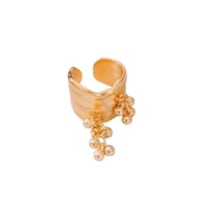 18K gold plated irregular wrinkled ring with beaded tassel detail for women