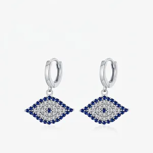 Evil Eye Hoop Earrings 925 Sterling Silver With Blue And White Cubic Zirconia Lucky Jewelry For Women Elegant Accessory