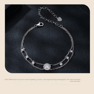 Detailed view of S925 sterling silver double-layer bracelet with moissanite accents