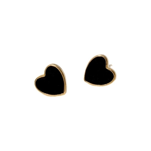 Elegant gold plated stainless steel heart stud earrings with black enamel finish