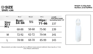 Size chart table for elegant backless halter neck pleated evening dress in cm units