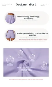 Détail de la jupe de sport plissée violette avec tissu à séchage rapide et doublure interne