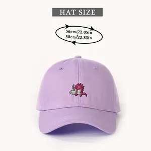 Size chart for lavender baseball cap with dragon embroidery showing 56-58cm head circumference