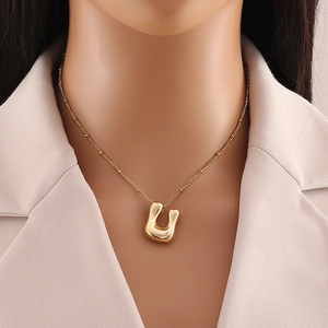 Dettaglio della collana in acciaio inossidabile placcato oro 18K con ciondolo lucido