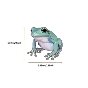 Detail showing dimensions of a waterproof frog fairy sticker for guitar and laptop decor