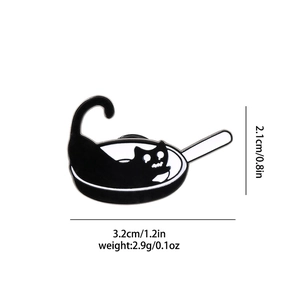 Detailed view of black cat pin with product dimensions and weight measurements
