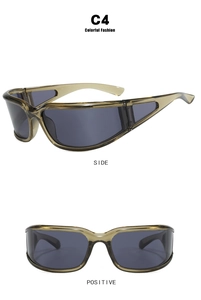 Detailed side and front views of Y2K outdoor sports sunglasses in C4 tawny brown frame