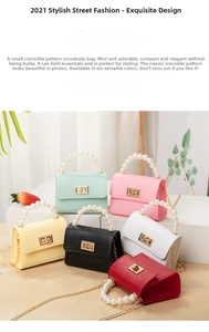 Mini crocodile pattern PVC jelly bags with pearl handle and metal chain straps in six colors