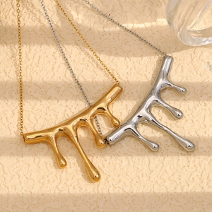 Chic 18K gold plated stainless steel necklaces with unique liquid molten drop pendants