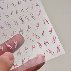 Holographic laser flame nail art stickers with metallic starlight fire pattern design