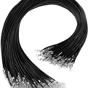 Black 2mm waxed cord necklace with silver lobster clasp and extender chain set
