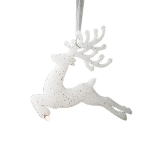 Renne de Noël blanc pailleté avec ruban argenté pour décoration d'arbre de fête