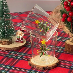 Creative Christmas tree glass cup with green inner tree and festive ornaments
