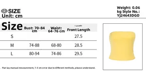 Detailed size chart for the street style slim fit yellow tube top showing measurements