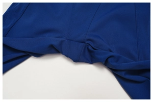 Macro view of flatlock stitching on royal blue high-elasticity yoga leggings