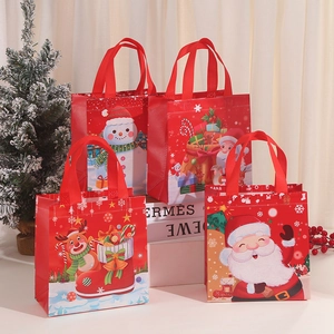 Christmas Non-Woven Gift Bag Printed Cartoon Santa Claus Snowman Reindeer Handbag For Party Favors Holiday Shopping Gift Packaging
