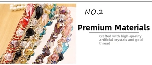 Detailed view of colorful crystal beads and golden wire handwoven on a headband