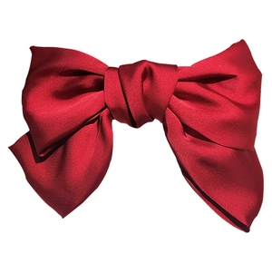 Large red satin bow hair clip with elegant silk texture for women back head hair accessories