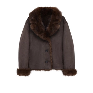 Damen Wildleder Kunstpelz Jacke Warm Lammfell Stil Kurzmantel Revers Knopf Langarm Schicke Oberbekleidung