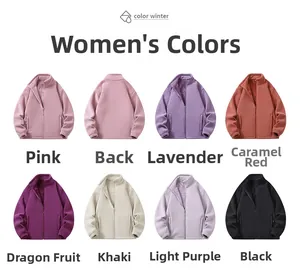 Detail view of polar fleece jacket colors including pink and purple with full zipper